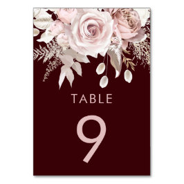 Tarjeta De Mesa Deep Burgundy & Blush Floral Wedding Reception