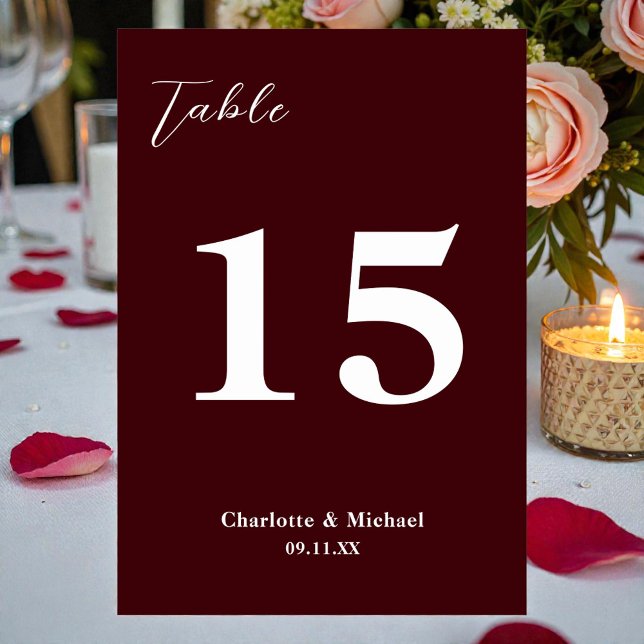 Tarjeta De Mesa Deep Burgundy Minimalist Wedding (Subido por el creador)