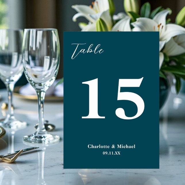 Tarjeta De Mesa Deep Teal Minimalist Wedding (Subido por el creador)