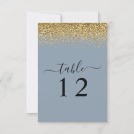 Tarjeta de mesa del Boda Dusty Blue & Gold Purpuri