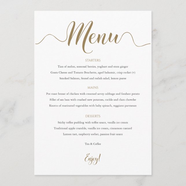 Tarjeta de mesa del menú Boda dorado (Anverso)