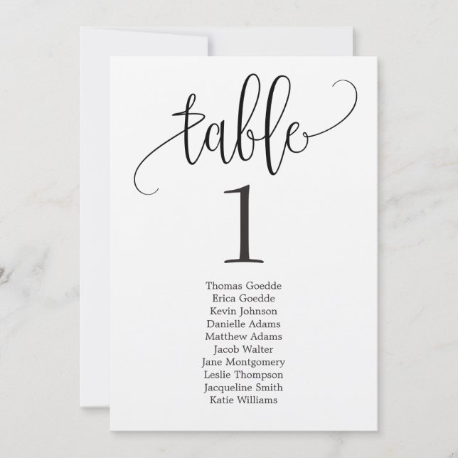 Tarjeta de mesa del plan de asientos Caligrafía en (Anverso)