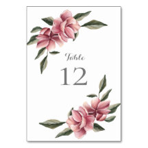 Tarjeta de mesa delicada magnolia rosa y rosada