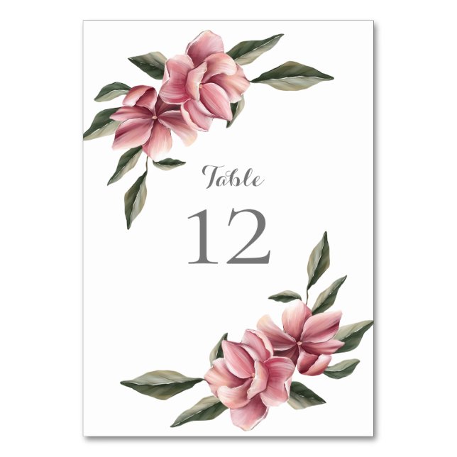 Tarjeta de mesa delicada magnolia rosa y rosada (Anverso)