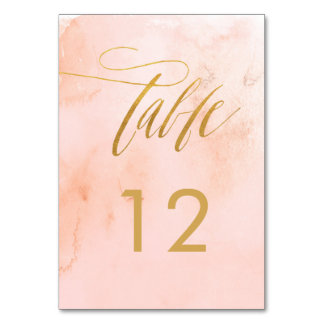 Tarjeta De Mesa Delicado Paint Rubor y Gold Table Number