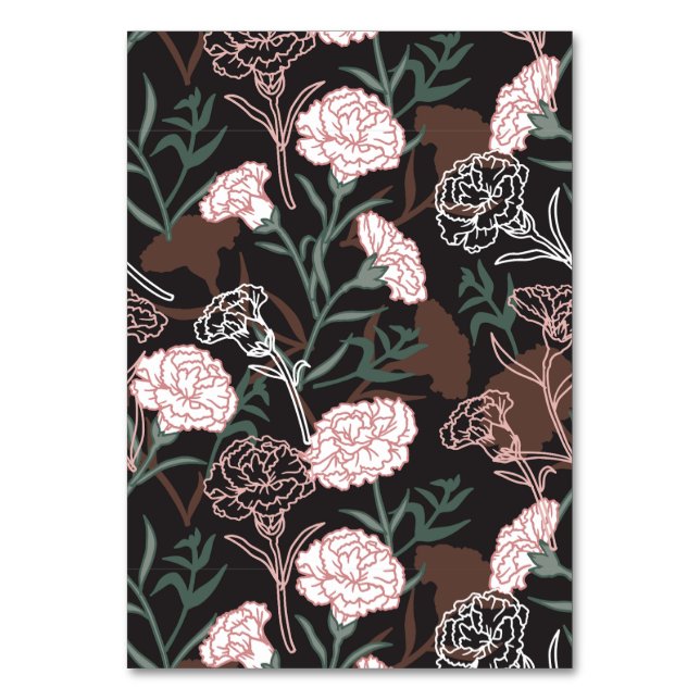 Tarjeta De Mesa Delicados claveles rosados con flores de hojas ver (Anverso)