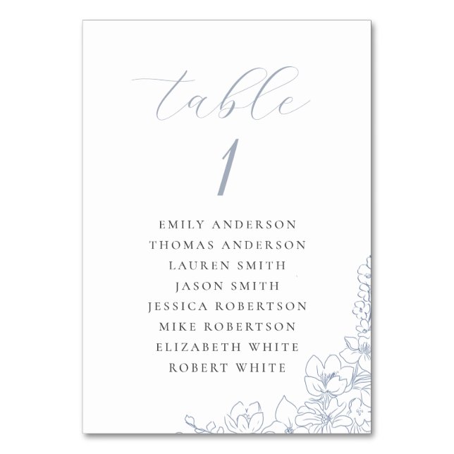 Tarjeta De Mesa Delicate Blue Floral Wedding Seating Chart (Anverso)