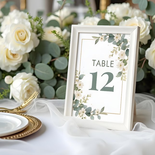 Tarjeta De Mesa Delicate Romantic Flowers & Eucalyptus Wedding (Delicate Romantic Flowers and Eucalyptus Branches Frame Wedding Table Number Cards with Soft Pastel.)