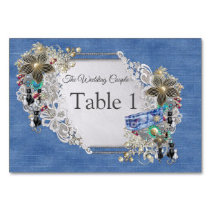 Tarjeta De Mesa Denim Joyería de encaje texturada y vestuario