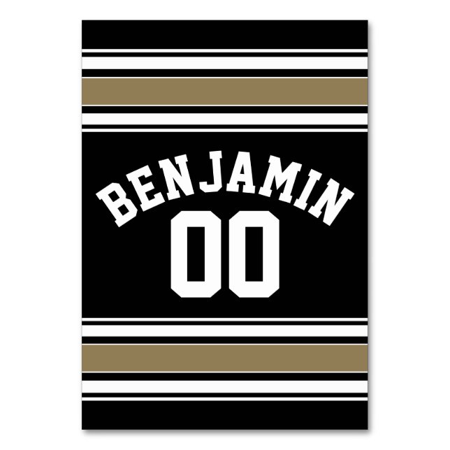 Tarjeta De Mesa Deportes Jersey Black and Gold Stristris Name Numb (Reverso)