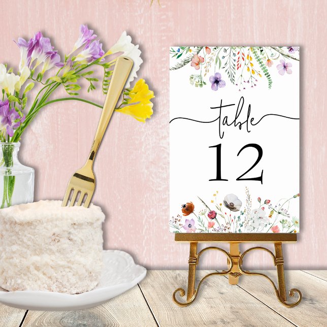 Tarjeta De Mesa Despedida de soltera con flores silvestres  (Wildflower bridal shower table number cards - order ULTRA HEAVY 240 lb paper or Semi-Gloss 110 lb)