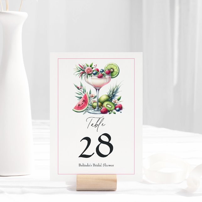 Tarjeta De Mesa Despedida de soltera con Margarita Rosa (Pink Margarita Bridal Shower Table Number)