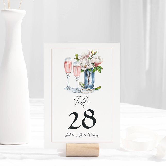 Tarjeta De Mesa Despedida de Soltera con Perlas y Prosecco (Pearls and Prosecco Bridal Shower Table Number)