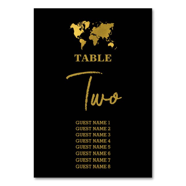 Tarjeta De Mesa Destination Wedding World Passport Black Gold (Anverso)