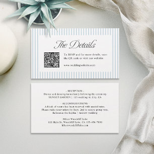 Tarjeta De Mesa Detalles de boda elegantes con código QR rayado az