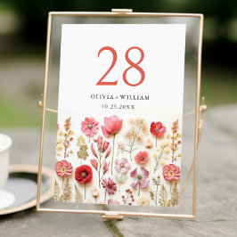 Tarjeta De Mesa Detalles del Boda de Flores Silvestres Retro Paste