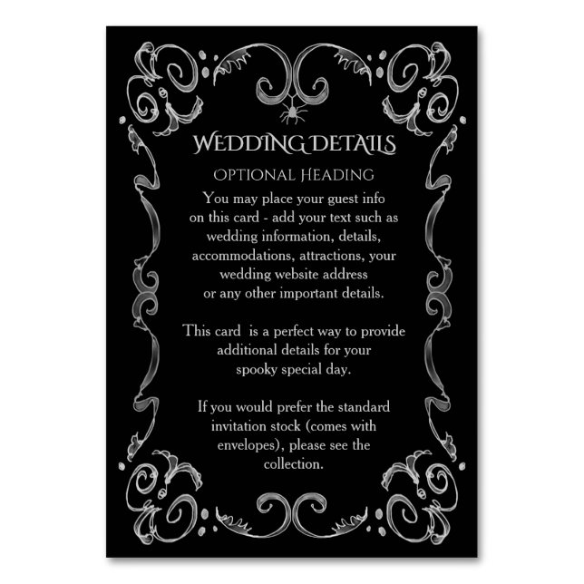 Tarjeta De Mesa Detalles del Boda de pergamino gótico Halloween Sp (Anverso)