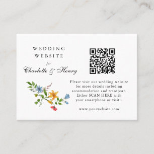 Tarjeta De Mesa Detalles del Boda Floral de acuarela con código QR