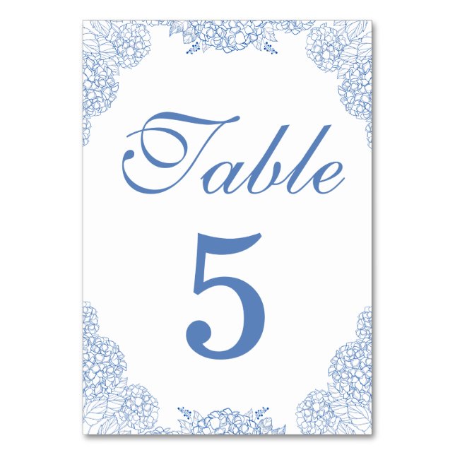Tarjeta De Mesa Detalles modernos de Hydrangea Dusty Blue Floral (Anverso)