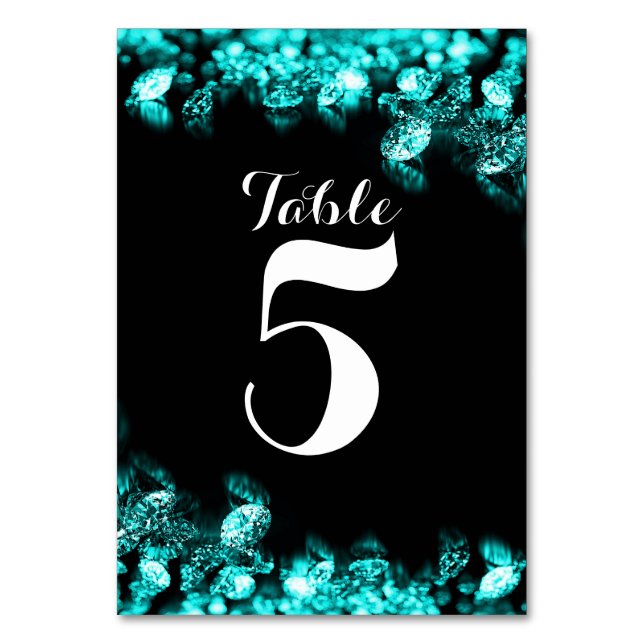Tarjeta de mesa Diamond Black and Turquoise (Reverso)