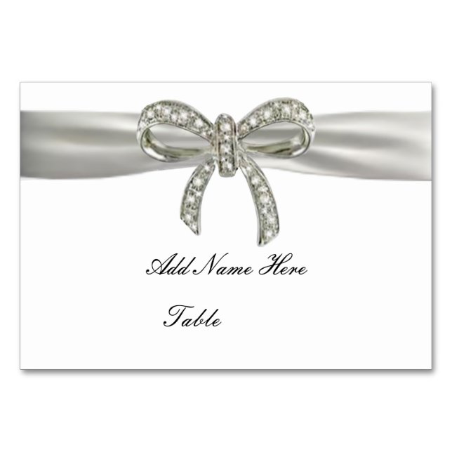 Tarjeta De Mesa Diamond Bow Boda Table Place Card (Anverso)