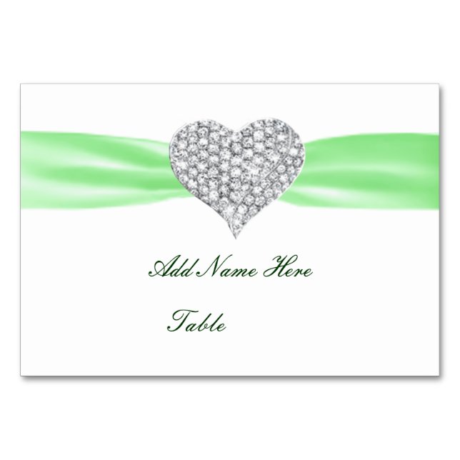Tarjeta De Mesa Diamond Heart Green Boda Table Place Card (Anverso)