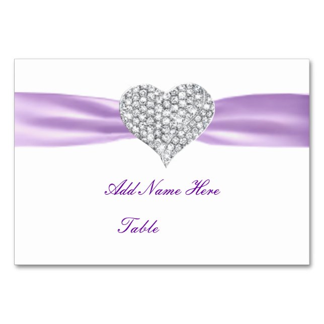 Tarjeta De Mesa Diamond Heart Purple Boda Table Place Card (Anverso)