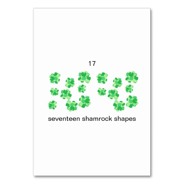 Tarjeta De Mesa Diecisiete formas de shamrock personalizado número (Reverso)