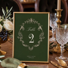 Tarjeta De Mesa Dinero Antiguo Verde Oliva Elegante Monograma Boda