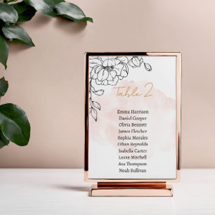 Tarjeta De Mesa Diseño acuarela de Rubor con elegancia floral negr