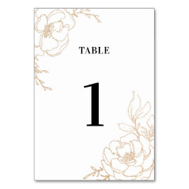 Tarjeta De Mesa Diseño de Boda floral de flores en florines dorado