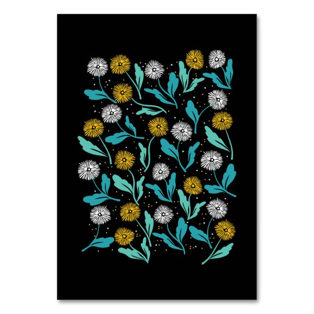 Tarjeta De Mesa Diseño de flores y hojas de Dandelion (Anverso)