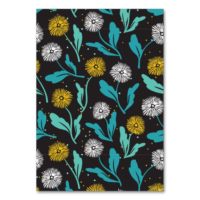 Tarjeta De Mesa Diseño de flores y hojas de Dandelion (Anverso)