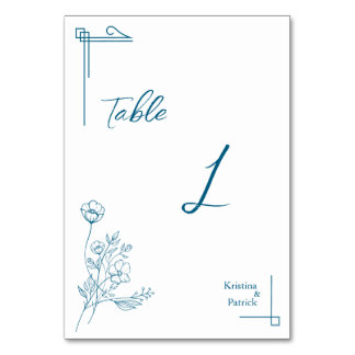 Tarjeta De Mesa Diseño floral azul del océano clásico