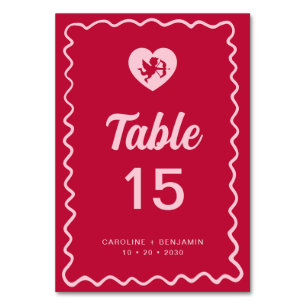Tarjeta De Mesa Diversión Retro Marco Ondulado Boda Cupido Rosa Ro