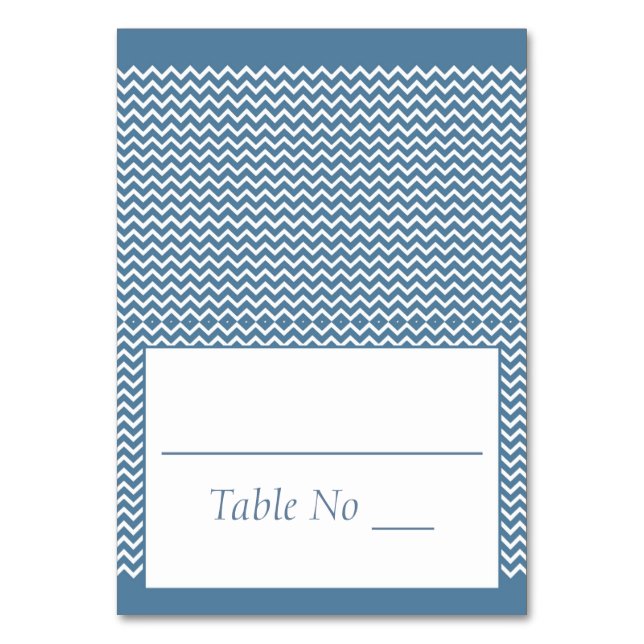 Tarjeta De Mesa DIY Fold Tented Place Cards Chevron Sea Blue (Anverso)
