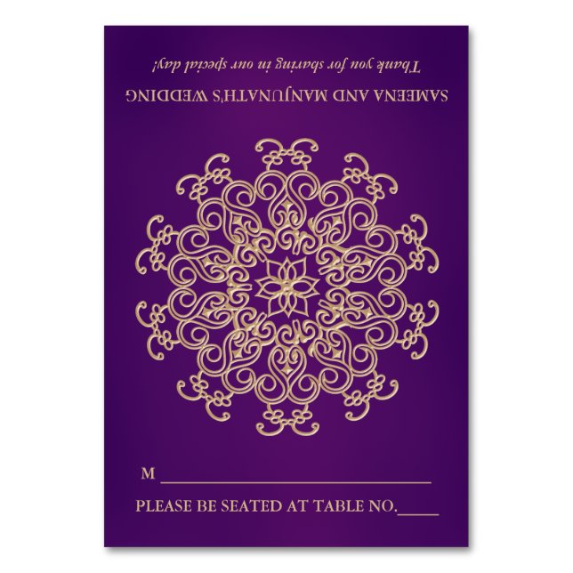 Tarjeta De Mesa DIY Purple Gold Indian Tent Style Seplace (Anverso)