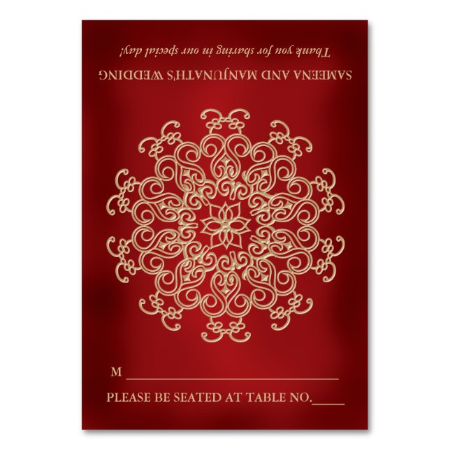 Tarjeta De Mesa DIY Red Gold Indian Tent Style Place (Anverso)