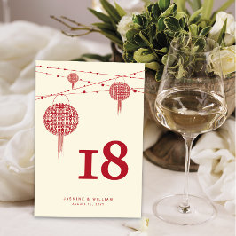 Tarjeta De Mesa Doble Felicidad Faroles Rojos Chic Boda China