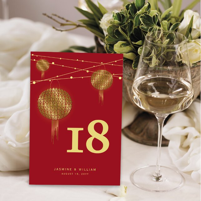 Tarjeta De Mesa Doble felicidad Linternas de oro Boda chino (Subido por el creador)