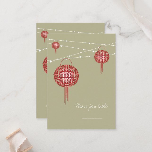 Tarjeta De Mesa Doble felicidad Linternas rojas Moda Boda chino (Anverso/Reverso In Situ)