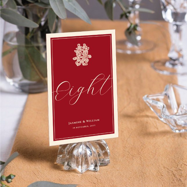 Tarjeta De Mesa Doble felicidad número de tabla de Boda chino rojo (Subido por el creador)
