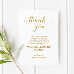 Tarjeta De Mesa Donación de caridad de oro Gracias Boda