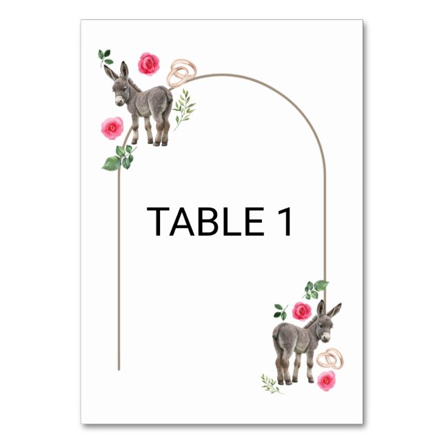 Tarjeta De Mesa Donkey Pink Floral Wedding Table Number Card (Anverso)