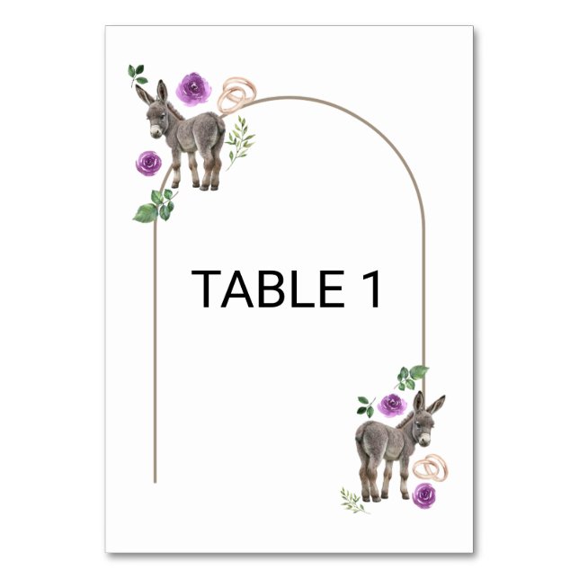 Tarjeta De Mesa Donkey Purple Floral Rustic Wedding  (Anverso)