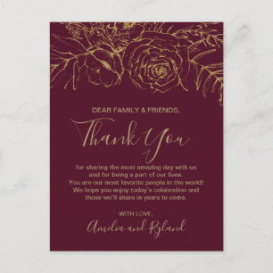 Tarjeta de mesa dorada Floral Burgundy & Gold