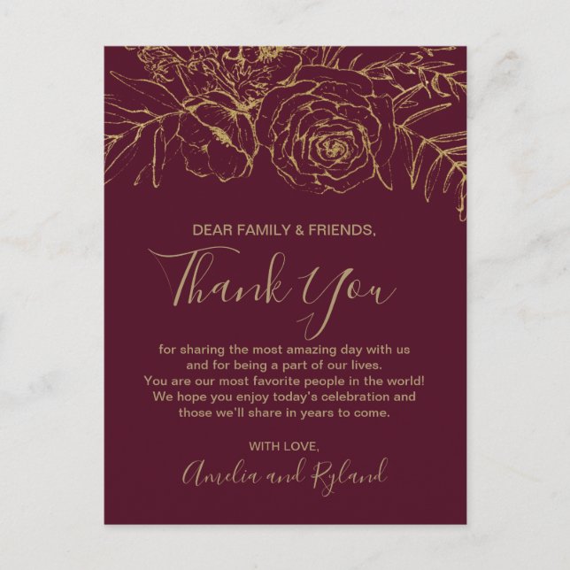 Tarjeta de mesa dorada Floral Burgundy & Gold (Anverso)