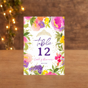 Tarjeta De Mesa Dorado de color de agua floral de verano rosa Quin