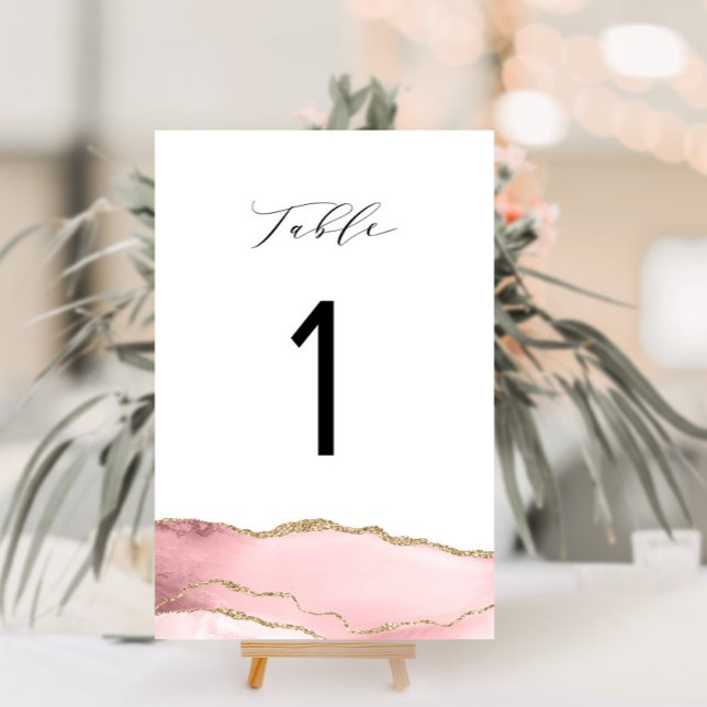 Tarjeta De Mesa dorado elegante de caligrafía y agato de rubor (Subido por el creador)
