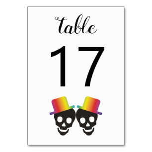 Tarjeta De Mesa Dos novios de cráneo con arcos de boda gay